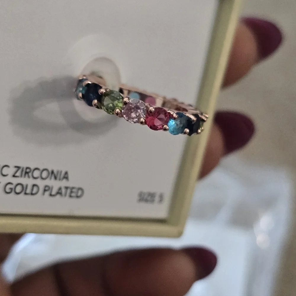 Charter Club Ring Rose Gold Plated Multicolor Crystal  Size 5 New Women